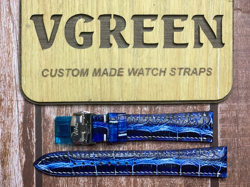 Crocodile Leather Watch Strap - Electric Blue for Franck muller Casablanca Crazy hours