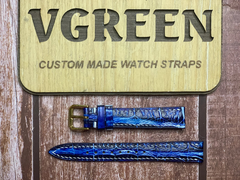 Crocodile Leather Watch Strap - Electric Blue For Cornavin big date
