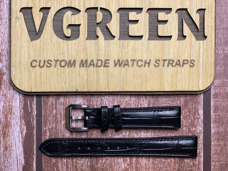 Crocodile Leather Watch Strap - Black For Cartier Tank Must Small