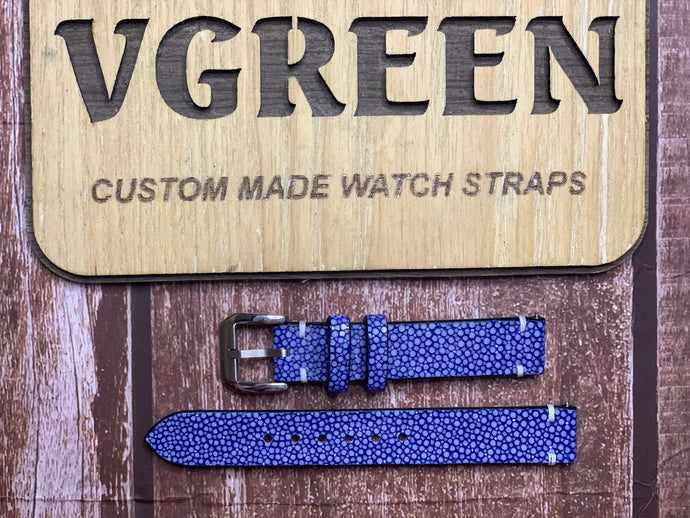 Stingray Leather Watch Strap - Blue for Baume and Mercier Classima Monnphase