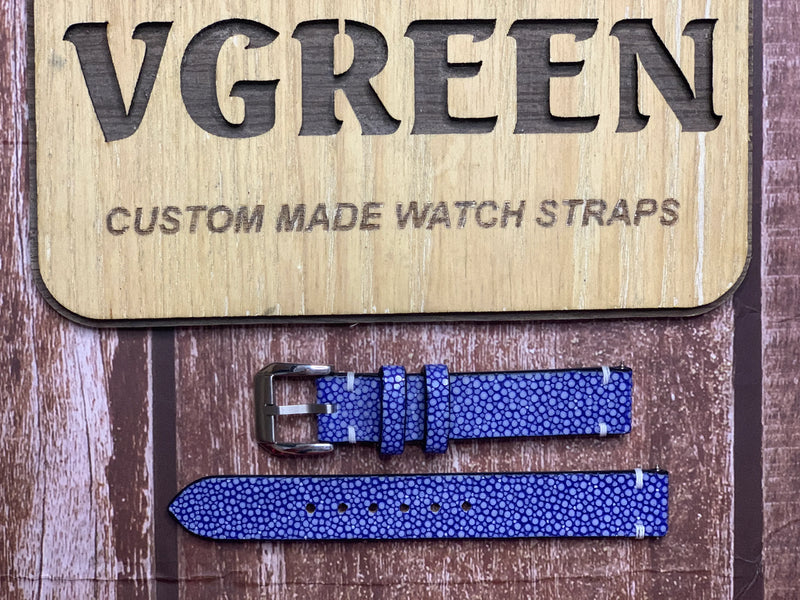 Stingray Leather Watch Strap - Blue for Baume and Mercier Classima Monnphase