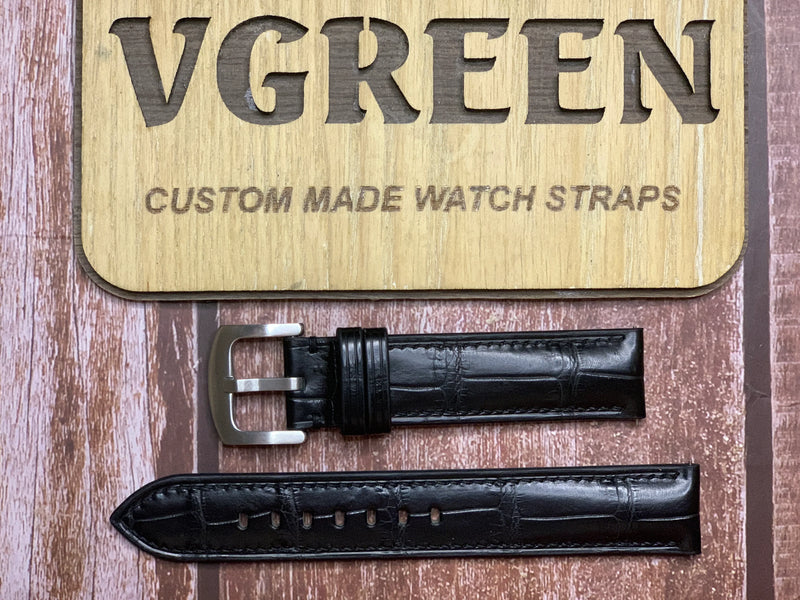 Crocodile Leather Watch Strap - Black FOR Omega Seamaster Diver 300m - 8800