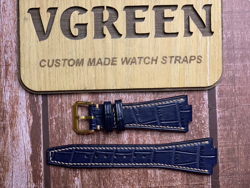 Crocodile Leather Watch Strap - Dark Blue For Tissot PRX 1853