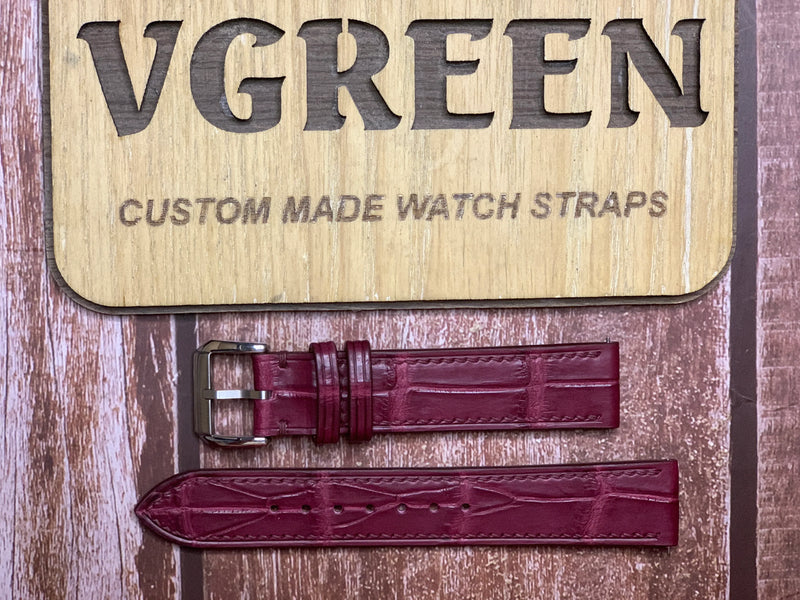 Crocodile Leather Watch Strap - Burgundy