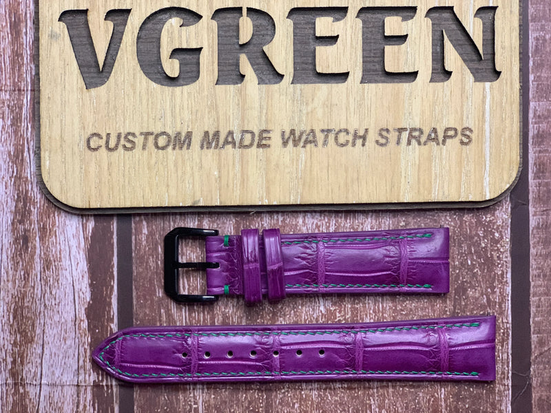 Crocodile Leather Watch Strap - Purple for Seiko SSC909 speedtimer chronograph