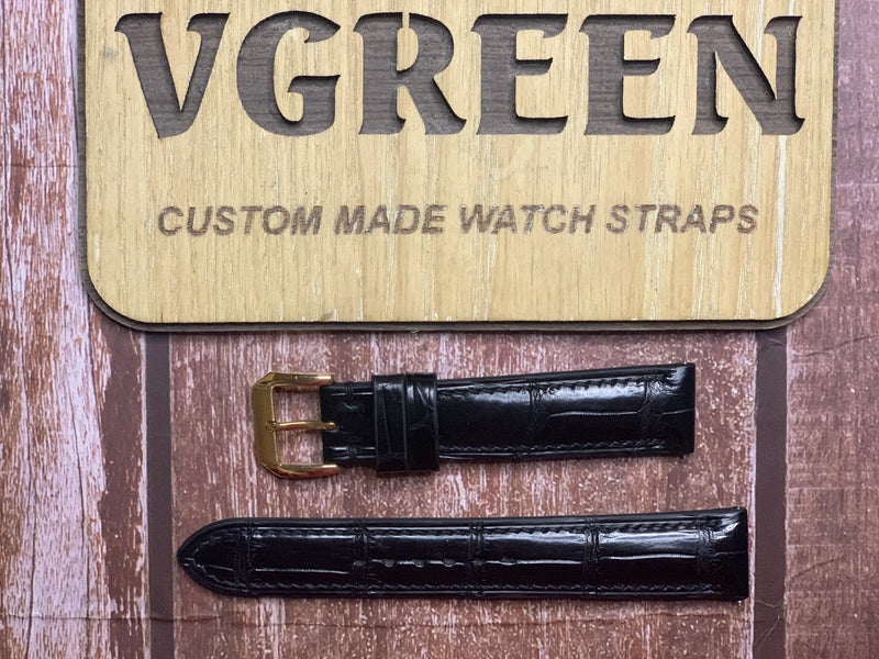 Crocodile Leather Watch Strap - Black