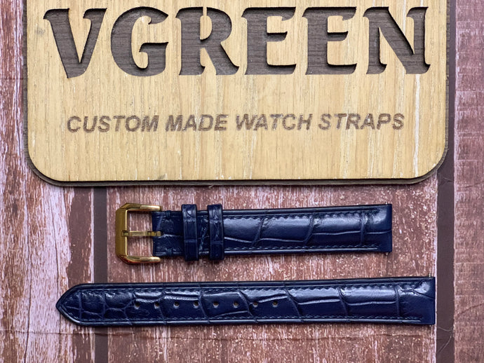 Crocodile Leather Watch Strap - Dark Blue For Longines