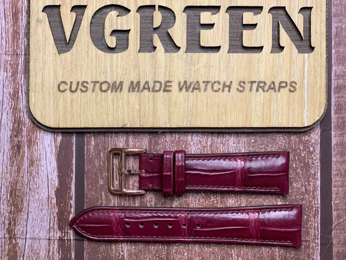 Crocodile Leather Watch Strap - Burgundy for Cartier tank Chinoise
