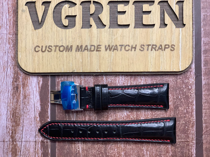 Crocodile Leather Watch Strap - Black For a Blancpain 27B Strap