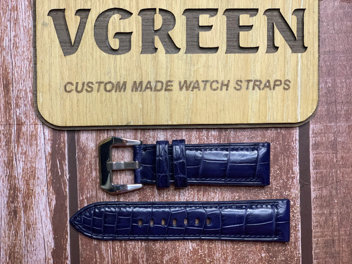 Crocodile Leather Watch Strap - Dark Blue For Panerai Luminor Luna Rossa