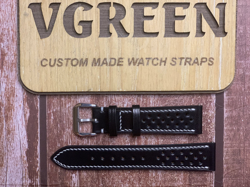 Shell Cordovan Leather Watch Strap - Black For Omega Speedmaster
