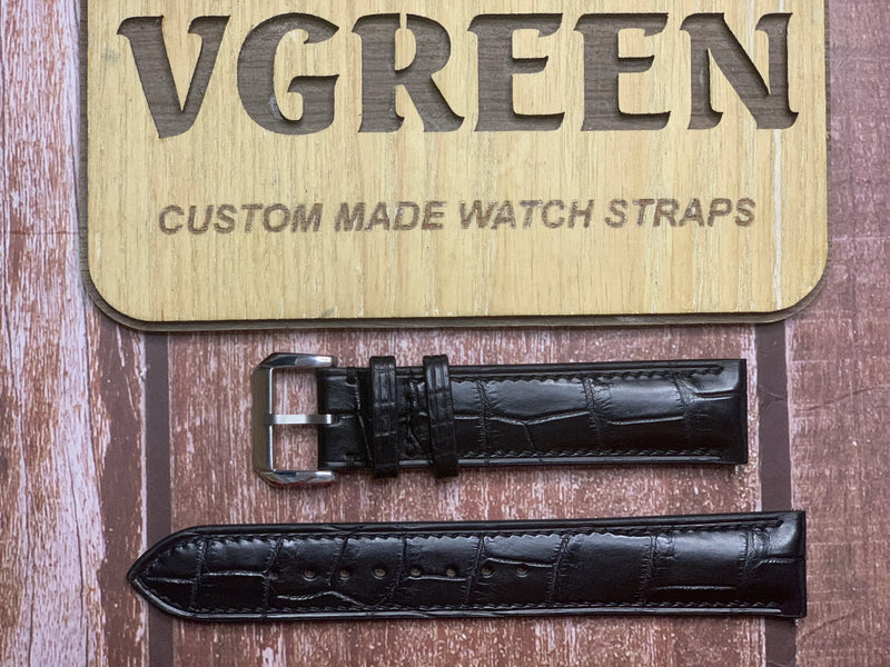 Crocodile Leather Watch Strap - Black for Movado Museum Classic