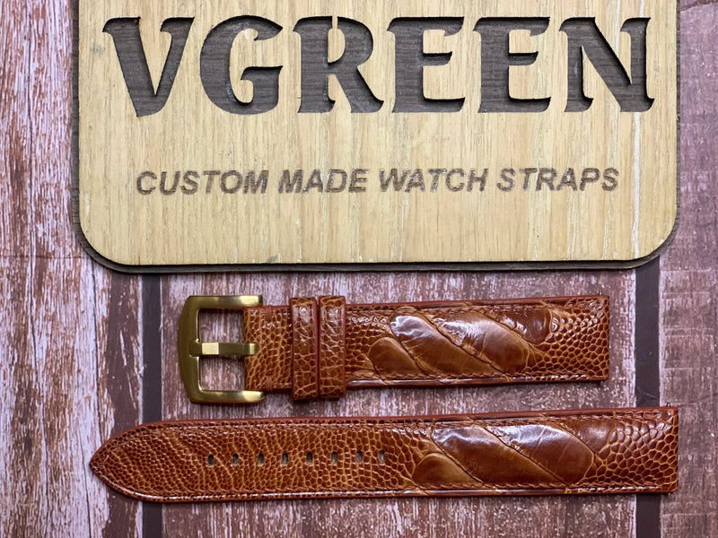 Ostrich Leg Leather Watch Strap - Rooibos Tea For yachtmaster 2 gold