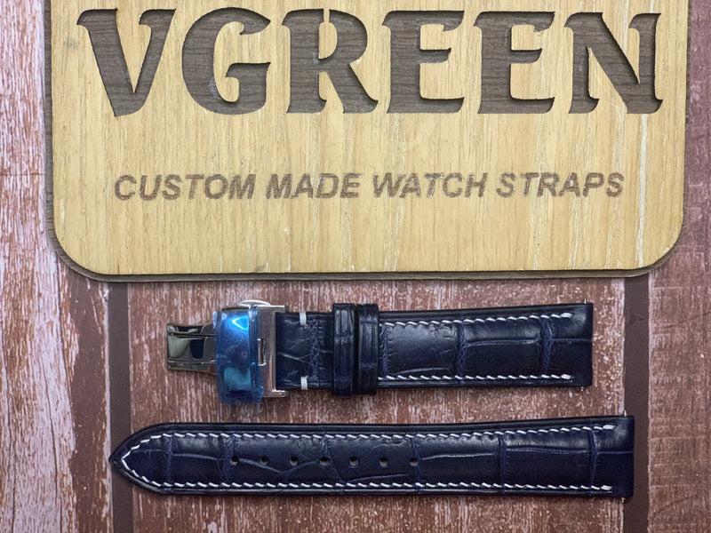 Crocodile Leather Watch Strap - Dark Blue For Seiko SRPF53