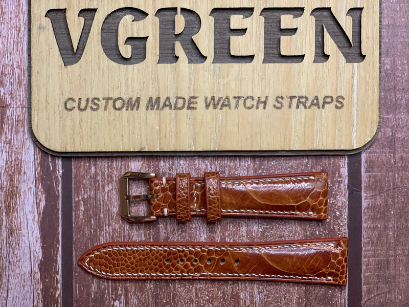 Ostrich Leg Leather Watch Strap - Rooibos Tea For a 36mm steel dress watch