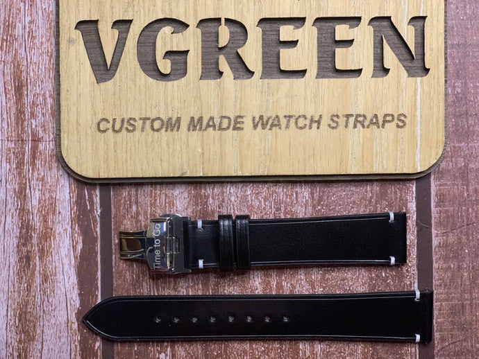 Shell Cordovan Leather Watch Strap - Black for Laco Leipzig