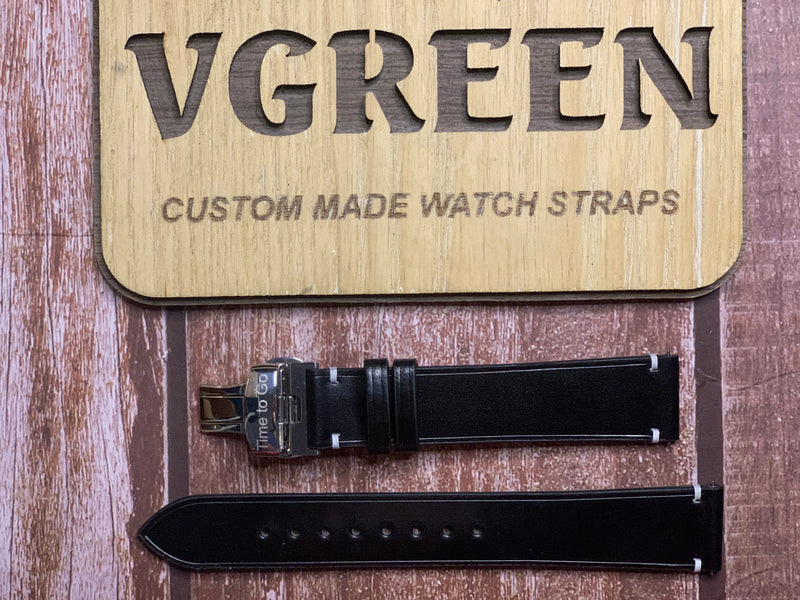 Shell Cordovan Leather Watch Strap - Black for Laco Leipzig