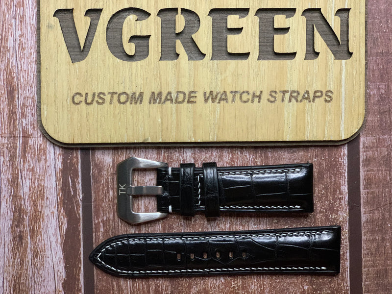 Crocodile Leather Watch Strap - Black For Breitling Navitimer 41