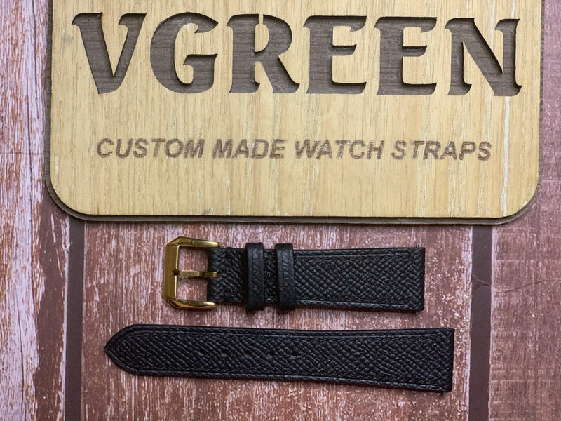 Epsom Leather Watch Strap - Black for 1979 Gold Rolex Davd