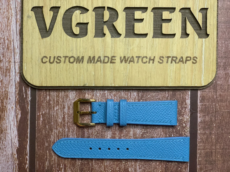 Epsom Leather Watch Strap - Baby Blue for 1979 Gold Rolex Date