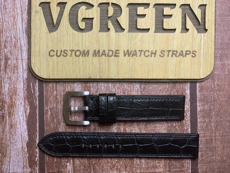 Crocodile Leather Watch Strap - Black
