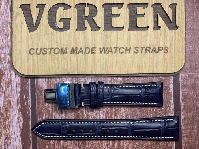 Crocodile Leather Watch Strap - Dark Blue For Orient Bambino 75th Anniversary