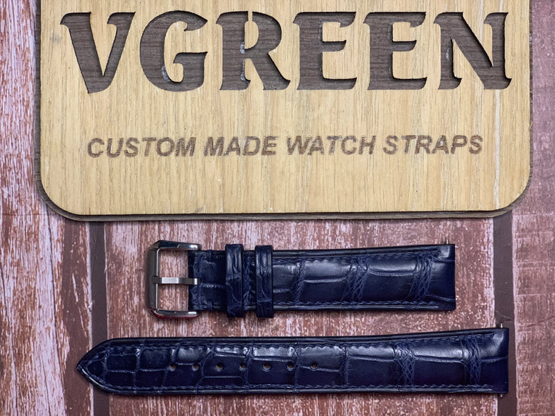Crocodile Leather Watch Strap - Dark Blue for Baume and Mercer