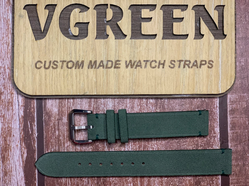 Suede Leather Watch Strap - Green For vintage LeBois Extra (c.1960s)