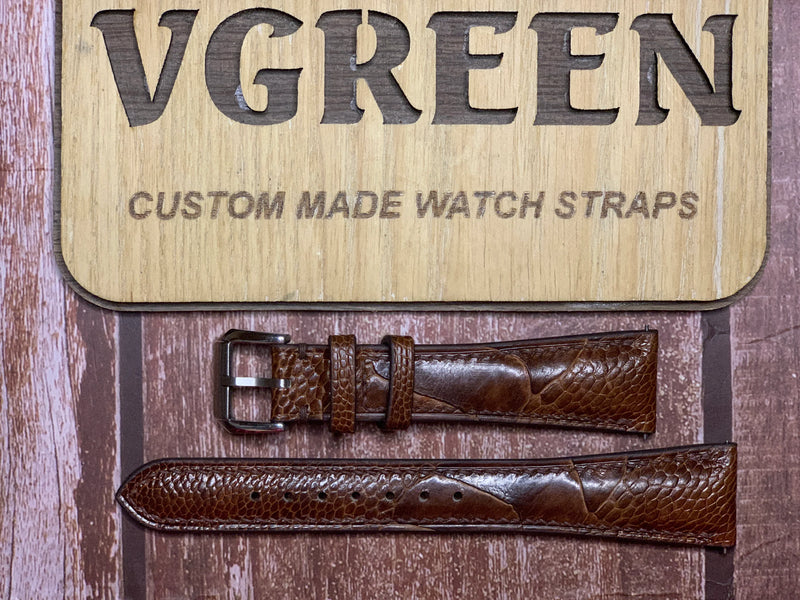 Ostrich Leg Leather Watch Strap - Dark Brown