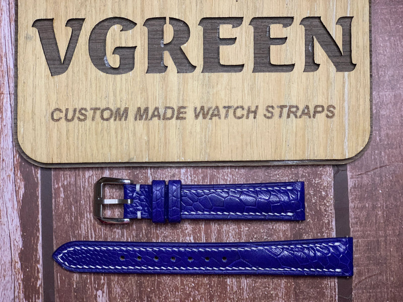 Ostrich Leg Leather Watch Strap - Blue