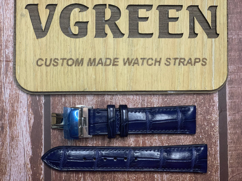 Crocodile Leather Watch Strap - Dark Blue For Ulysse Nardin 223-88