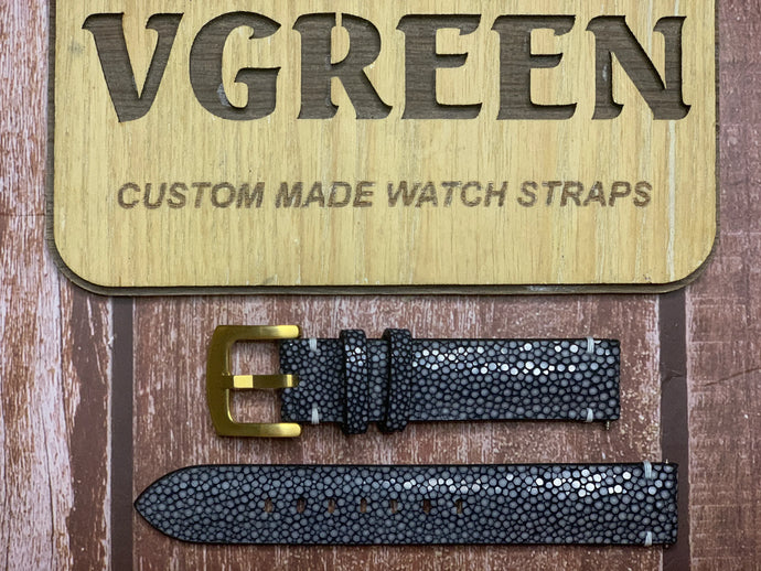 Stingray Leather Watch Strap - Black For Omega Deville Reference 111.0118