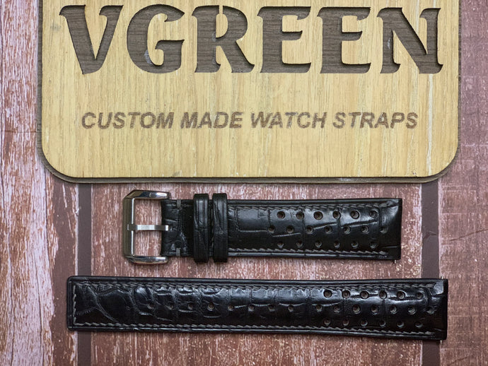 Crocodile Leather Watch Strap - Black For Montblanc TimeWalker 109137