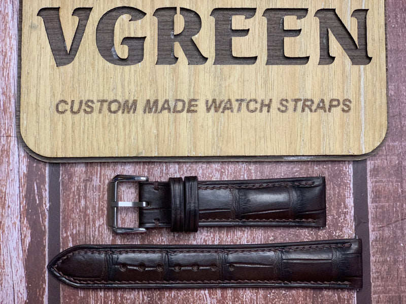 Crocodile Leather Watch Strap - Brown for JLC Reverso Large Small Seconds Mono