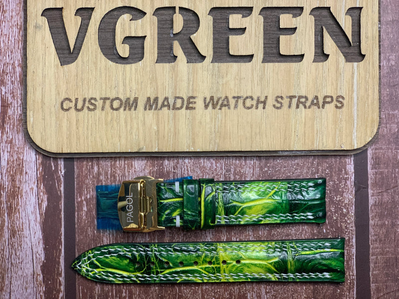 Crocodile Leather Watch Strap – Electric Jungle For rare green/gold pagol incabloc