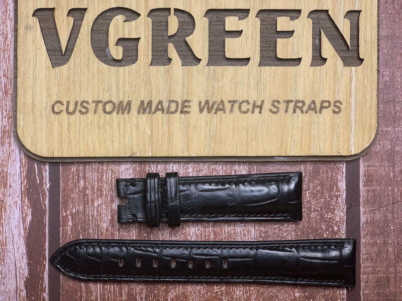 Crocodile Leather Watch Strap - Black For polerouter sytle watch
