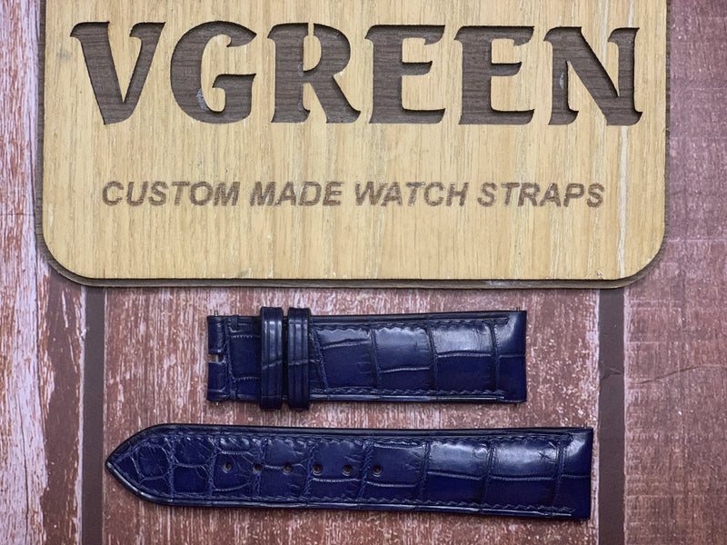Crocodile Leather Watch Strap - Dark Blue For Jaeger LeCoultre Grande Reverso, model Q3758420