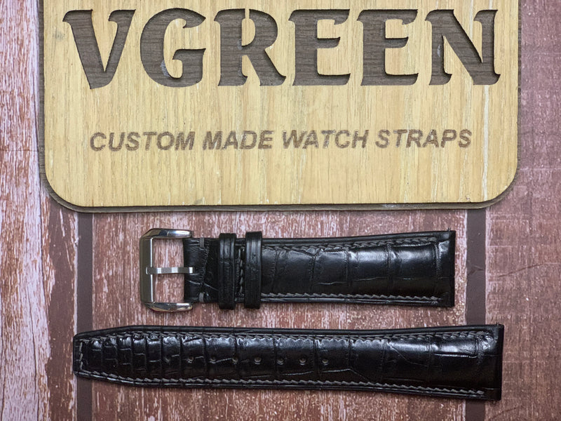Crocodile Leather Watch Strap - Black