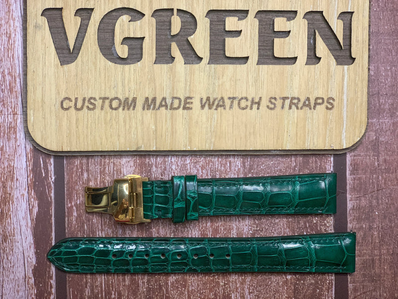 Crocodile Leather Watch Strap - Green For 34mm vintage gold Rolex