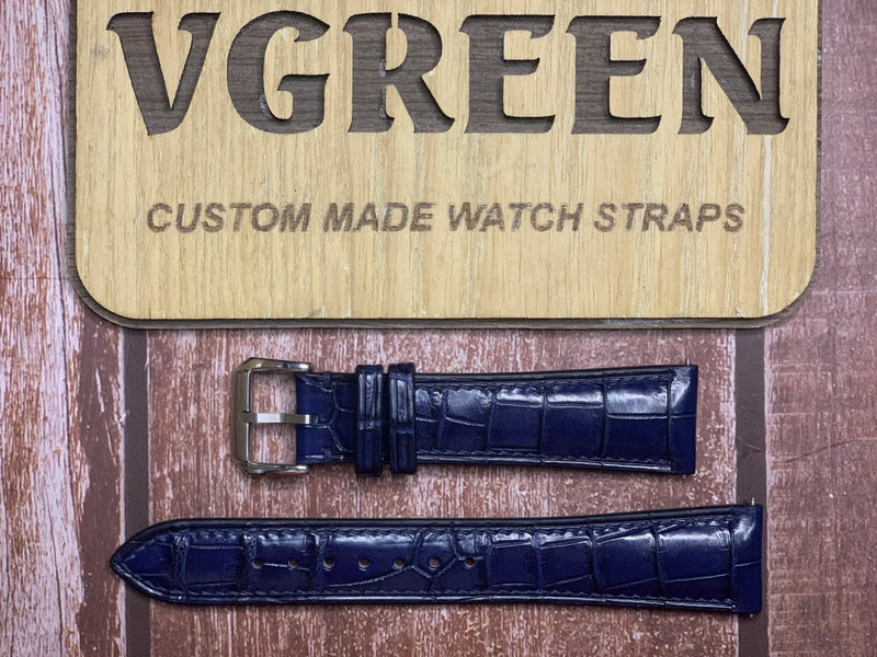 Crocodile Leather Watch Strap - Dark Blue for Bulova 96B442