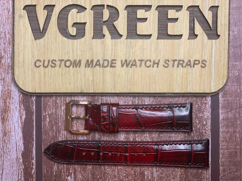 Crocodile Leather Watch Strap - Burnt Red Bordeaux For 39mm round dress watch