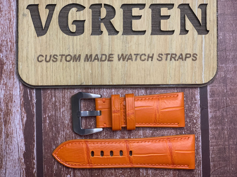 Crocodile Leather Watch Strap - Orange for Panerai 02020