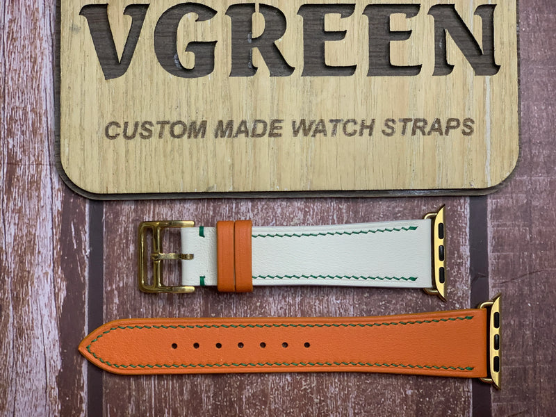 Apple Watch Strap - Swift Leather - Orange/White