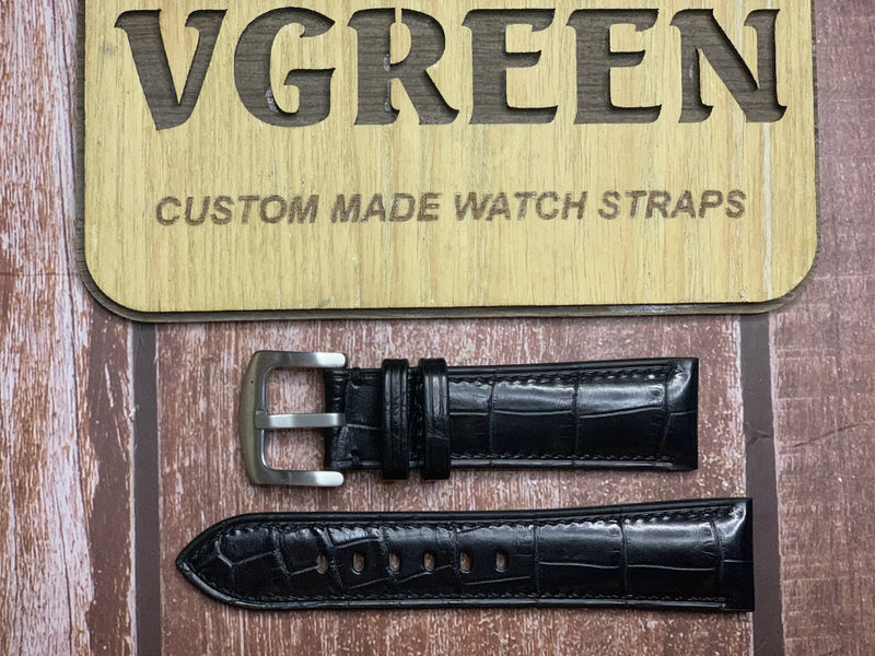 Crocodile Leather Watch Strap - Black For Cartier Tank Solo XL SS.