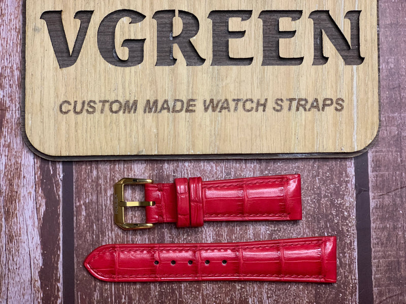 Crocodile Leather Watch Strap - Red for 1980 Rolex Oyster Perpetual 34mm watch.