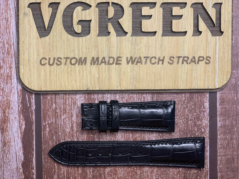 Crocodile Leather Watch Strap - Black For Breitling Classic AVI Chronograph 42 P-51 Mustang