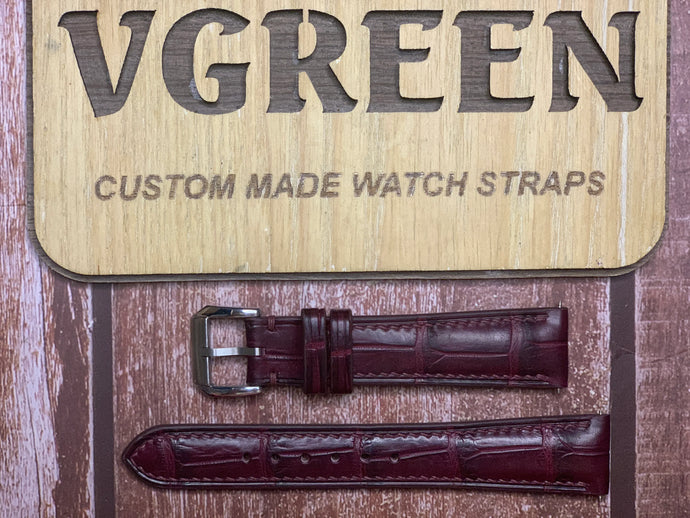 Crocodile Leather Watch Strap - Burgundy For Omega De Ville Prestige