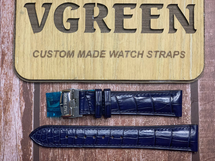 Crocodile Leather Watch Strap - Dark Blue for Tag Heuer Carrera Twin-Time GMT Stainless Steel Blue Dial Automatic WBN201A.BA0640