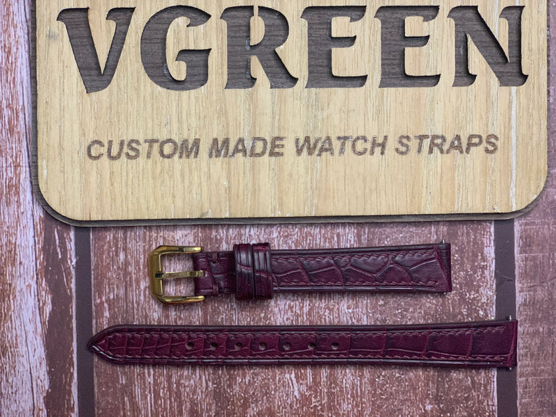 Crocodile Leather Watch Strap - Burgundy for a 1938 Bulova watch