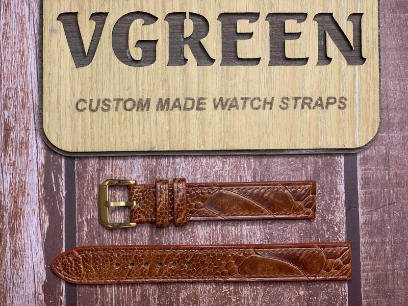 Ostrich Leg Leather Watch Strap - Rooibos Tea for 1930s Tudor precision gold tank